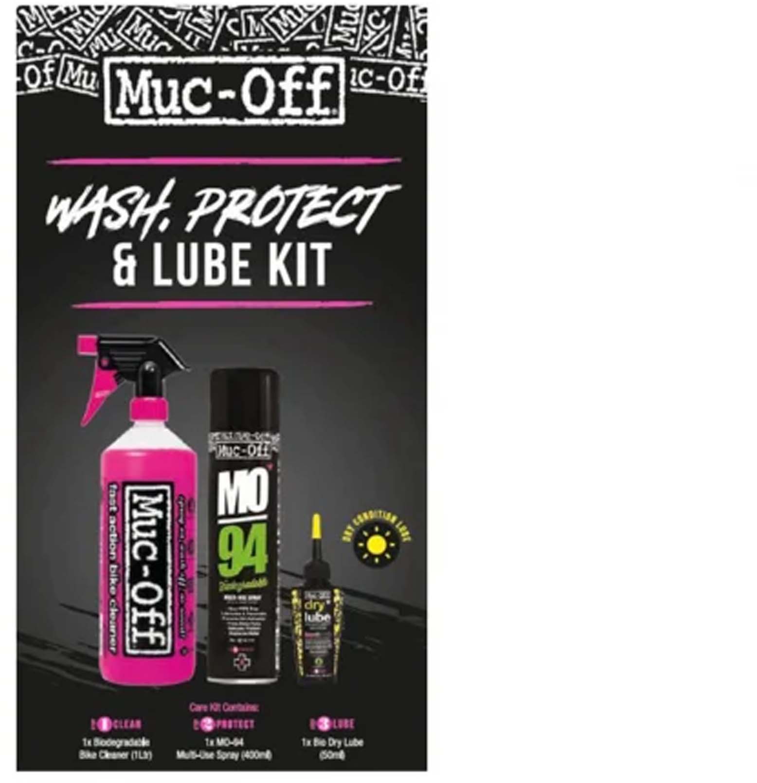 Muc-Off Kit di lavaggio, protezione e lubrificazione (versione con lubrificante a secco) nero nos