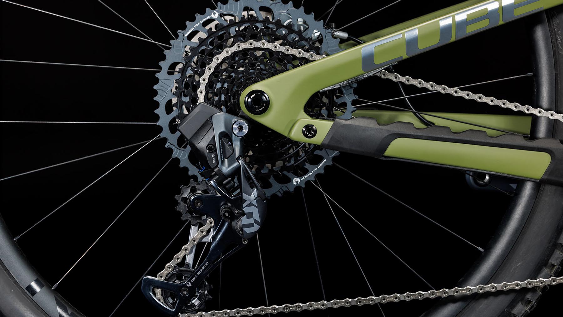 Cube Stereo ONE55 C:62 TM 29 olive n chrome 2024 - Sram X01 Eagle AXS Schaltwerk