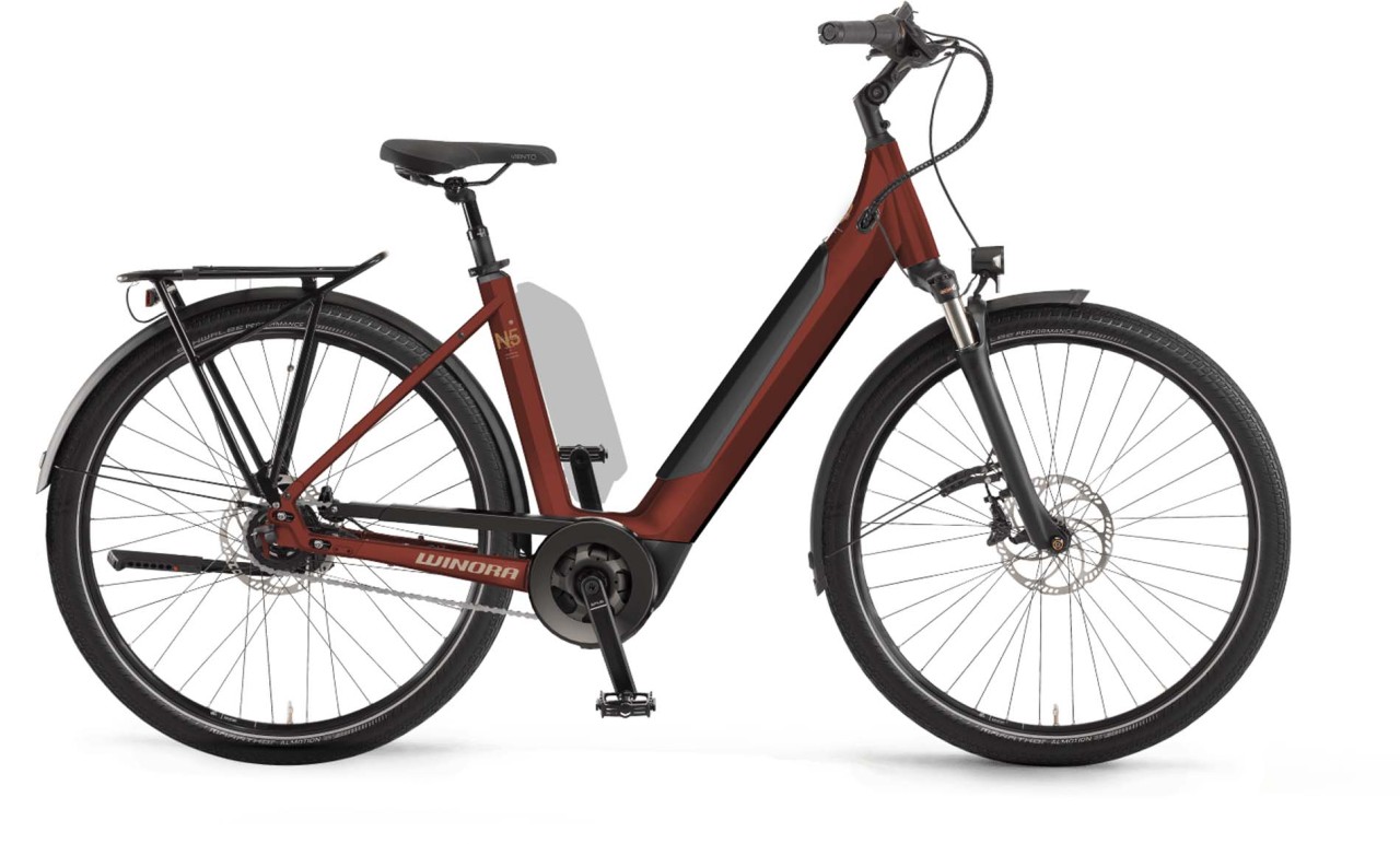 Winora Sinus N5f i625Wh maroonred matt 2022 - E-Bike da Trekking per principianti