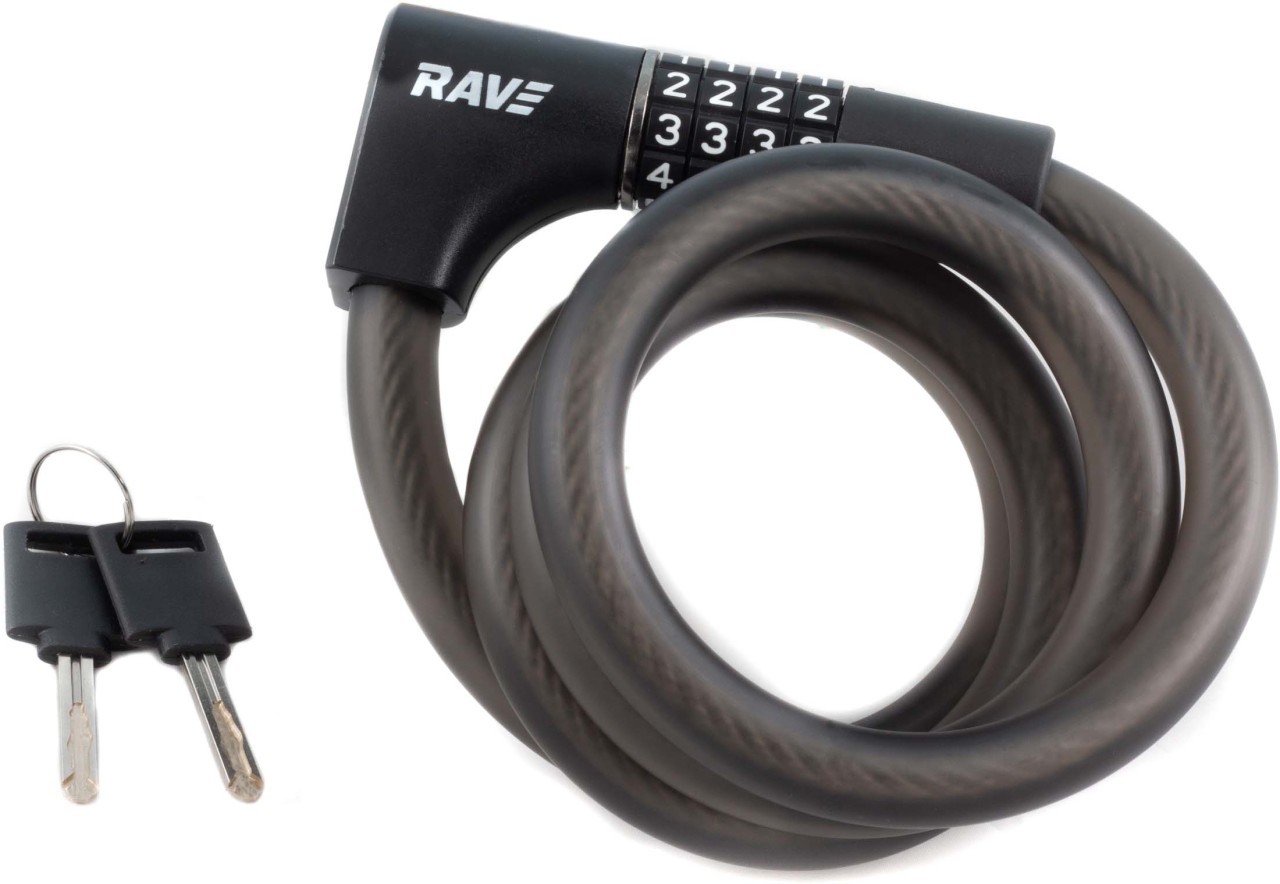 RAVE Serratura a spirale 2 in 1 Pro 5 - serratura a combinazione con 2 chiavi - 120 cm / 15 mm